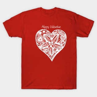 Valentine Heart 4 -  Happy Valentine in White T-Shirt
